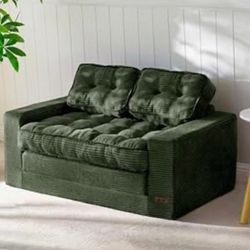 MAXYOYO Small Sofa Bed, Convertible Loveseat Sleeper Sofa, Floor Folding Couch Bed with Pillows for Living Room, Bedroom, Dark Green, 18"x38.5"
