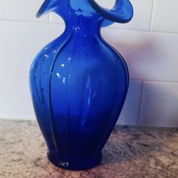 Vintage Rare Fenton Cobalt Blue 3 Crimp Ruffle Melon Glass Vase