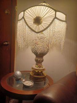 Vintage Floral Porcelain Table Lamp Franconero Italian Capodimonta  & Vintage Victorian lamp shade