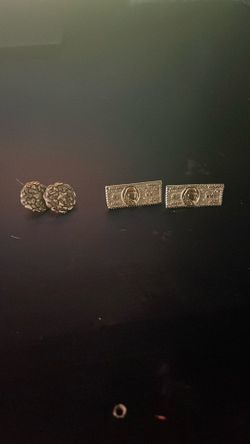 Nugget earring and hundred dollar bill earrings