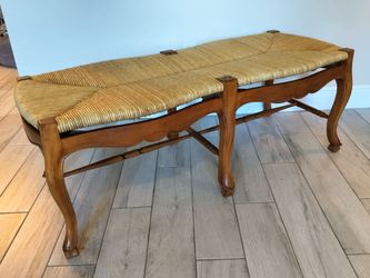 Vintage French Country Wooden Bench With Rush Seat.  See Full Description