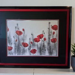 Black Metal Framed Red Poppies 