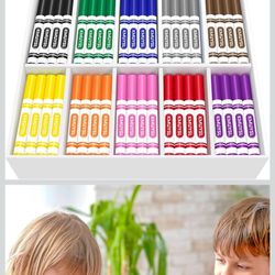 KMUYSL 200 Count Washable Markers Bulk, 10 Assorted Colors - Broad Line Conical Tip Coloring Markers for Kids, School Art Supplies & Back to School Su