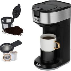 K Cup Coffee Maker for Capsule Pod Ground Coffee, Single Serve Coffee Maker with Permanent Filter 6-14oz Reservoir, Coffee Machine with Regulator One-