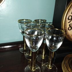 6 Gold Rim Shot Glasses