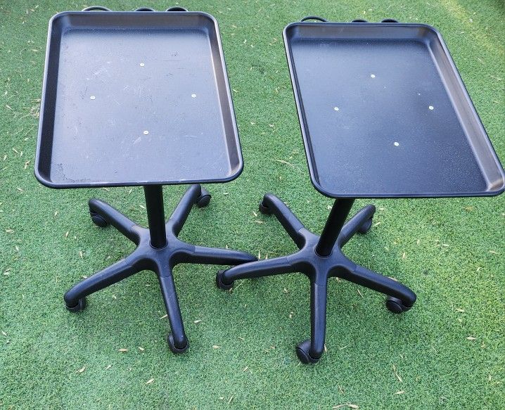 Black Metal Beauty Hair Salon Rolling Tray Cart Set of 2