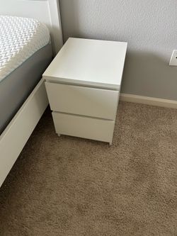 Pair of White IKEA STORKLINTA 2-Drawer Nightstands - Excellent Condition