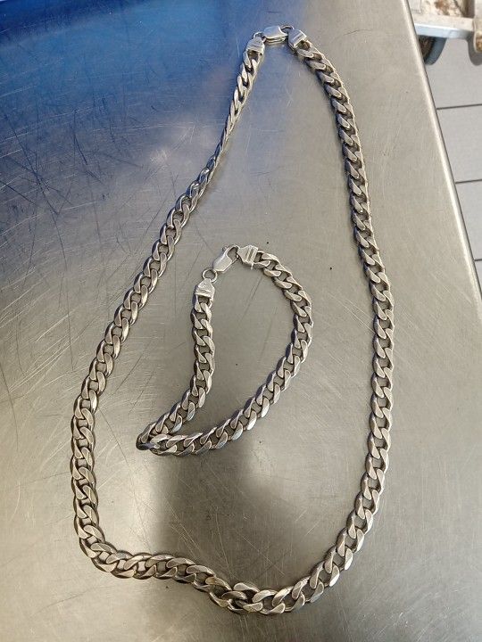 925 ITALY CUBAN CHAIN Set Bracelet An Chain
