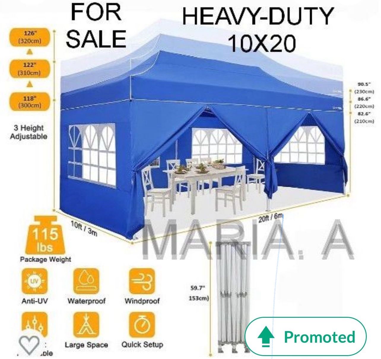 10x20 Pop Up Canopy with 6 Sidewalls and Windows, Ez Up Outdoor Instant Canopy Tent for Parties, Adjustable Waterproof Canopy with 6 Sand Bags, 8 Stak