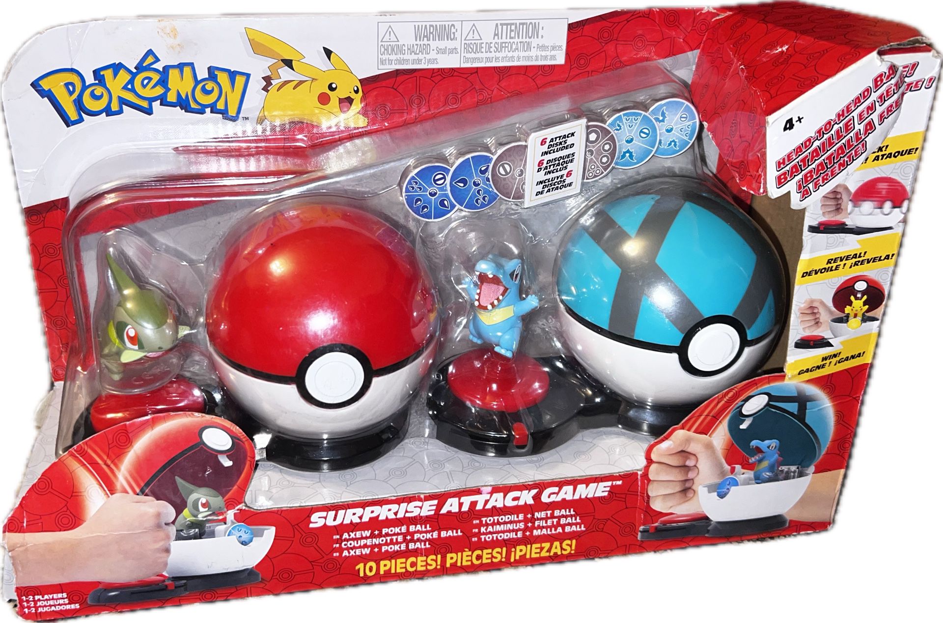 Pokémon Axew with Poké Ball vs Totodile with Net Ball Surprise Attack Game - NEW