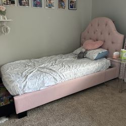 Pink Upholstered Kids Twin Size Bed