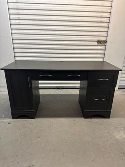 Dark Gray Wood Office Desk with Drawers