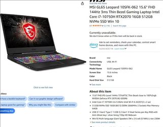 MSI Gaming Laptop Intel Core i7-10750H NVIDIA RTX 2070(OBO)