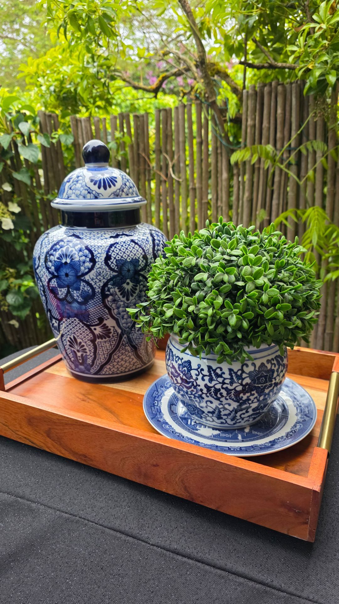 Blue and White Ceramic Vase and Planter Set