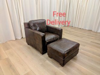 Thomasville Top Grain Leather Club Chair and Ottoman Free Delivery