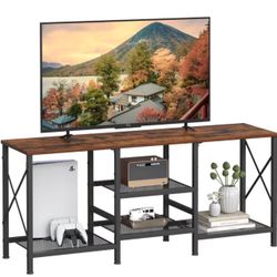TV Stand for 55 Inch TV, Entertainment Center with 3-Tier Open Shelves, TV Console Table for Living Room, Bedroom, Rustic Brown 