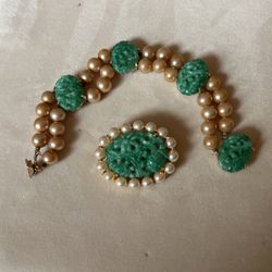 Set Of Vintage Bracelets And Brooch