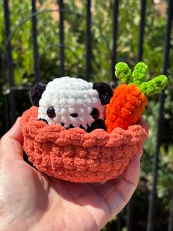 Crochet Mini Panda in Nest with Carrot 🥕 Plushie Set
