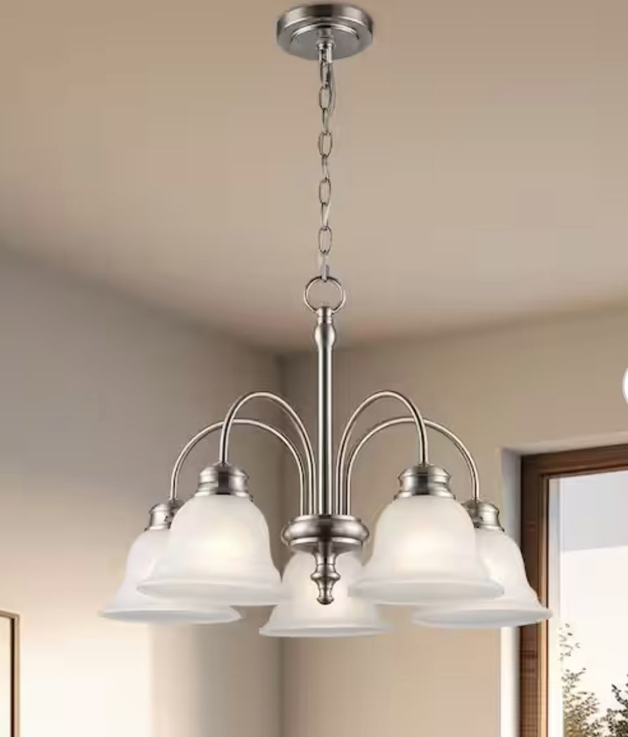 Bel Air Lighting 5 Light Chandelier W/ Brushed Nickel Finish & Frosted Glass