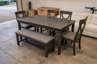 New!🎉 Grand Opening –Dining Table Set Gray Seats 6