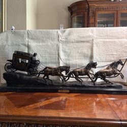 C.M. Russell Western Stage Coach Bronze Sculpture W37”XH12”