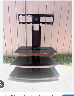 Wooden TV Stand with Glass Shelves