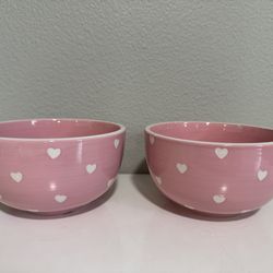 5.25” Two Cereal/Soup Bowls, pink with white hearts