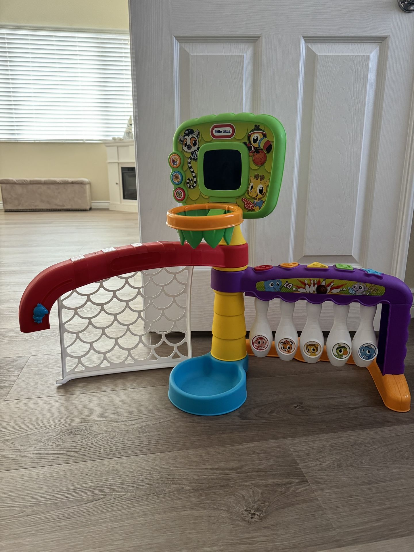 Little Tikes 3 in 1 Sports Zone: Adjustable Basketball  Kids Toy Soccer And Bowling 
