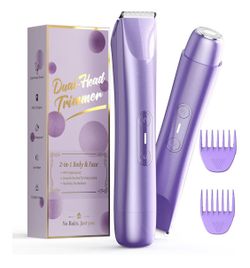 Bikini Trimmer for Women, 2 in 1 Dual Head Electric Razors, IPX7 Waterproof & Painless Shaver, Cordless Pubic Hair Trimmer