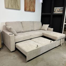 NEW Sleeper Sofa Couch Bed With Pull Out Chaise & Bed Ottoman — FREE Delivery