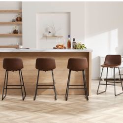Bar Stools Set of 4,Faux Leather Counter Height Bar Stools,26" Bar Chairs with Back,Modern Counter Stool for Kitchen Island