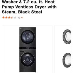 LG Electronics 27 in. WashTower Laundry Center with 4.5 cu. ft. Washer & 7.2 cu. ft. Heat Pump Ventless Dryer with Steam, Black Steel