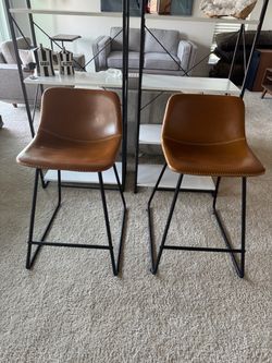 Set of 2 Cognac Brown Counter Height Stools – Modern
