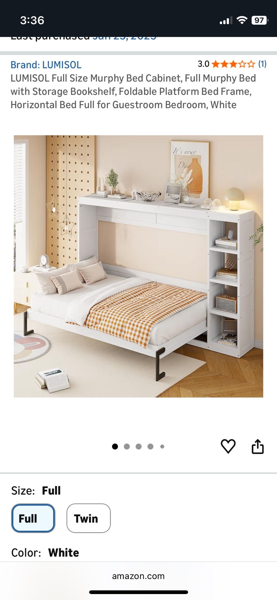 White Full-Size Murphy Bed (SOLD AS-IS)