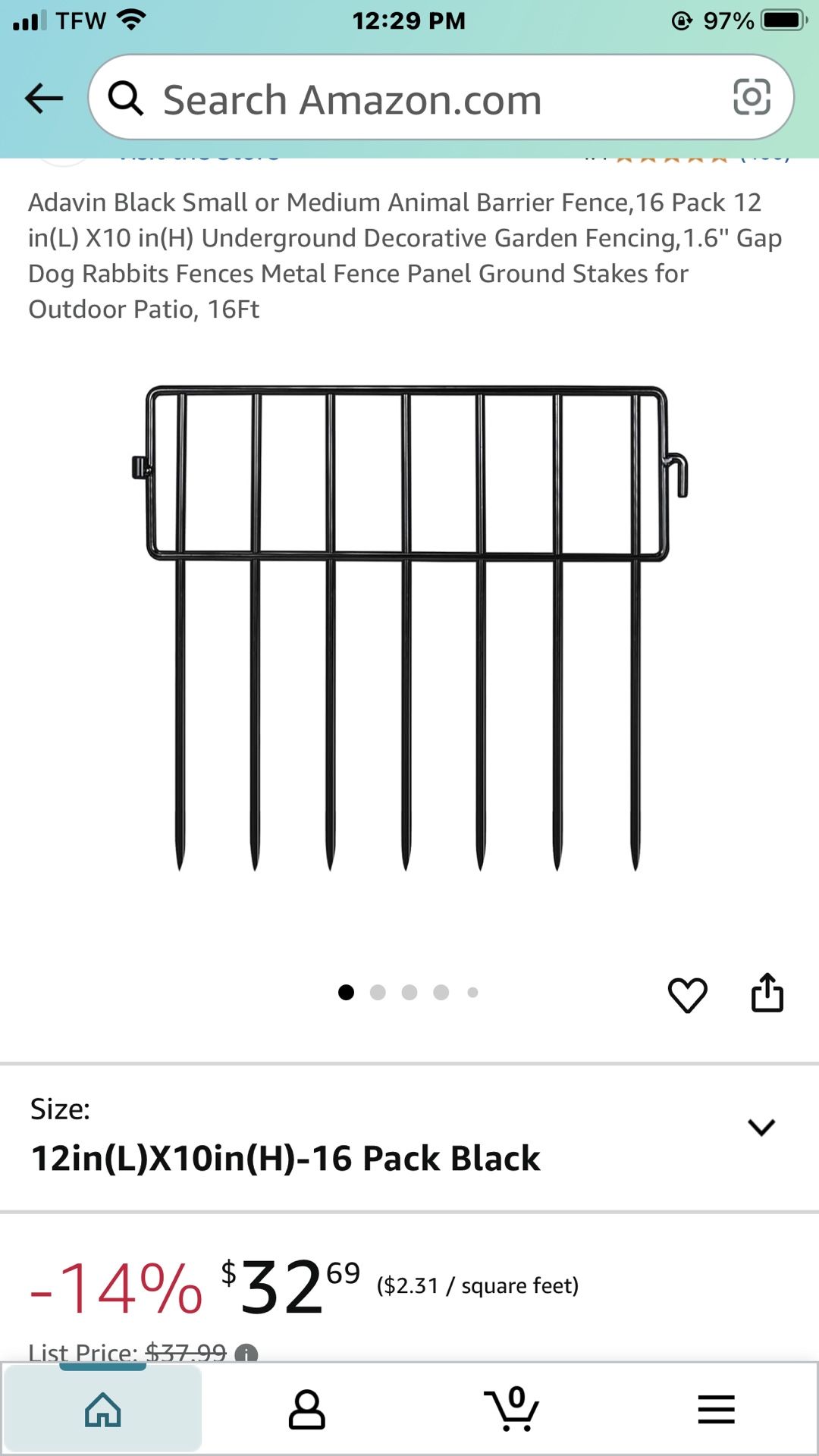 Short Pet Barrier Garden Fence X16 Pcs-Black-NEW