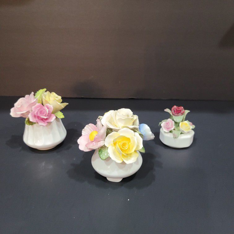 Vintage Set Of 3 Fine Bone China Floral Decor - Made In England 