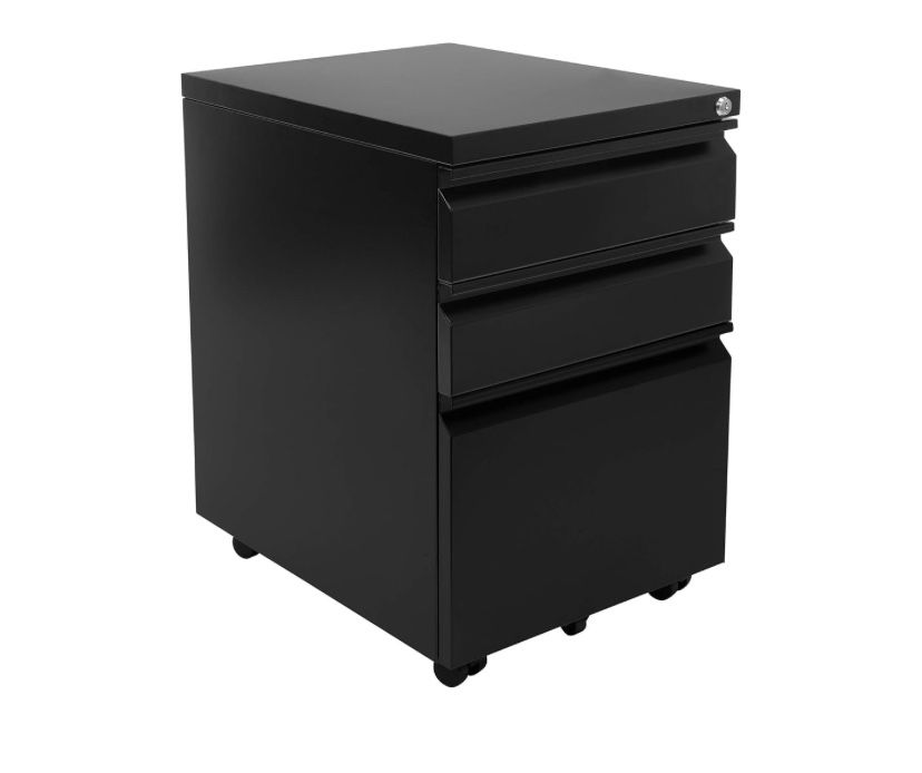 Mount-It 3-Drawer File Cabinet With Lock & Wheels (Black)
