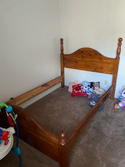 Real wooden full size bed frame/ box spring and mattress