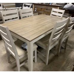 Skempton White/Light Brown 7-Piece Dining Set (Dining table and Chairs