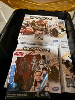 Marvel 80th Anniversary Monopoly board game and Star Wars Toy