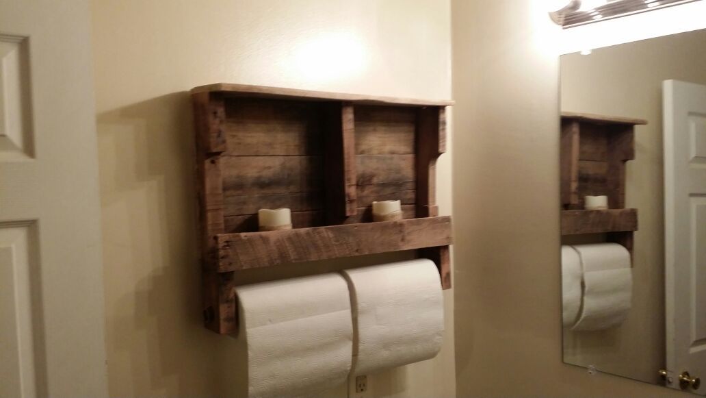 Rustic Kitchen or bathroom shelf/paper towel/ towle holder