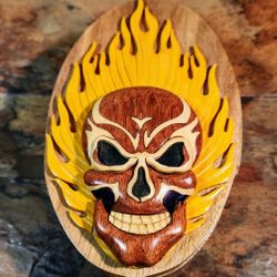 Intarsia Handcrafted Wooden Puzzle Ghost Rider Jewelry / Trinket Puzzle Box • Beautifully Handcrafted 3- Dimensional Wood Box Handcrafted