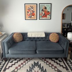 Comfy Blue Velvet Tufted Sofa - Moving Sale
