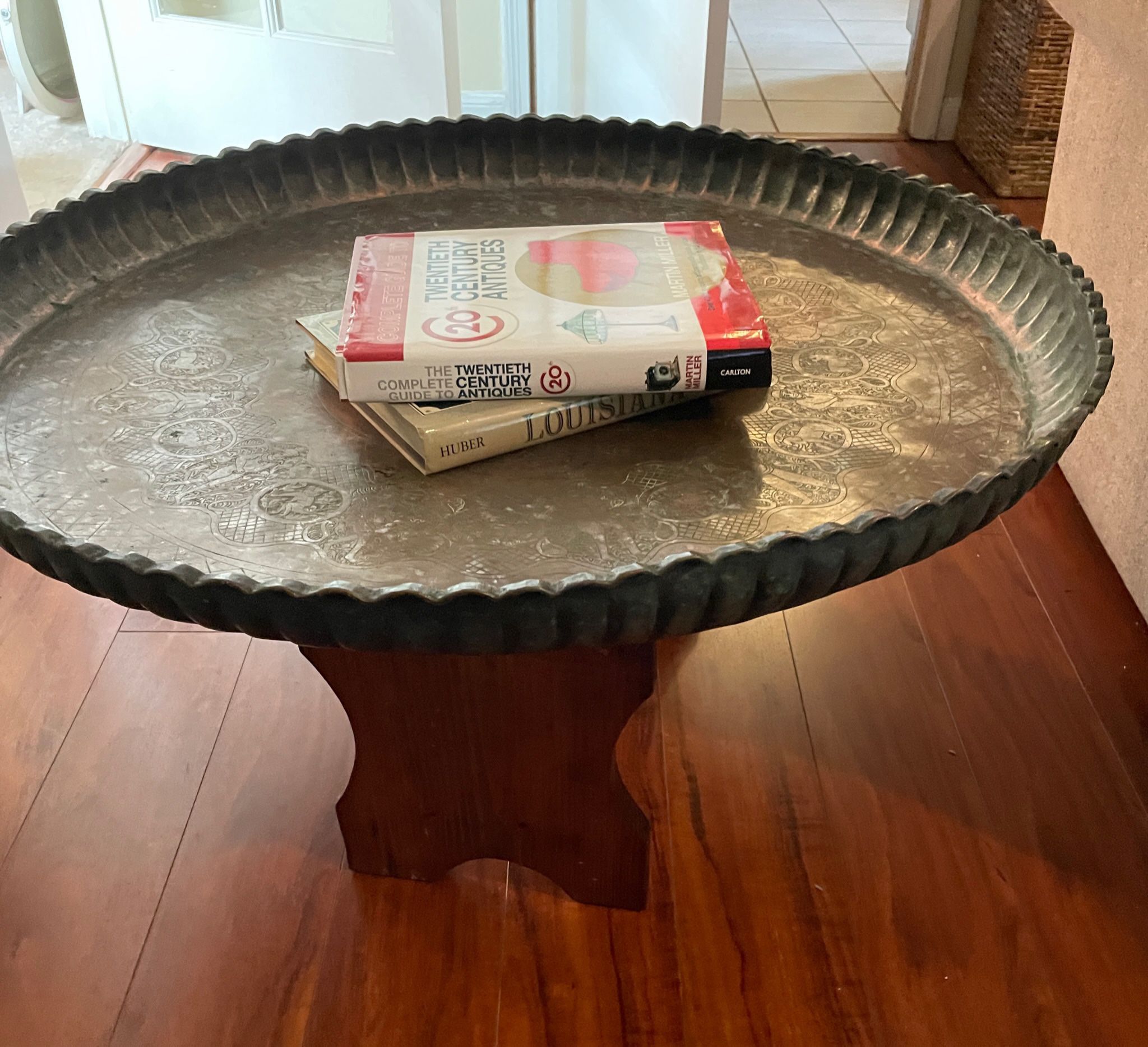 Antique Round Copper Tray - Ottoman Empire with stand coffee table