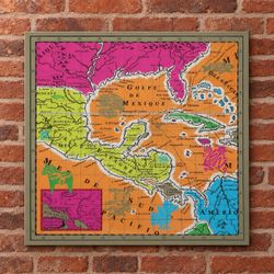 Framed Vintage Style Gulf of Mexico Map Print
