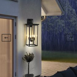  26IN Large Outdoor Wall Lantern, Modern Matte Black Waterproof Wall Sconce for House with Clear Glass Shade, Large Black Outdoor Light Fixtures Wall 
