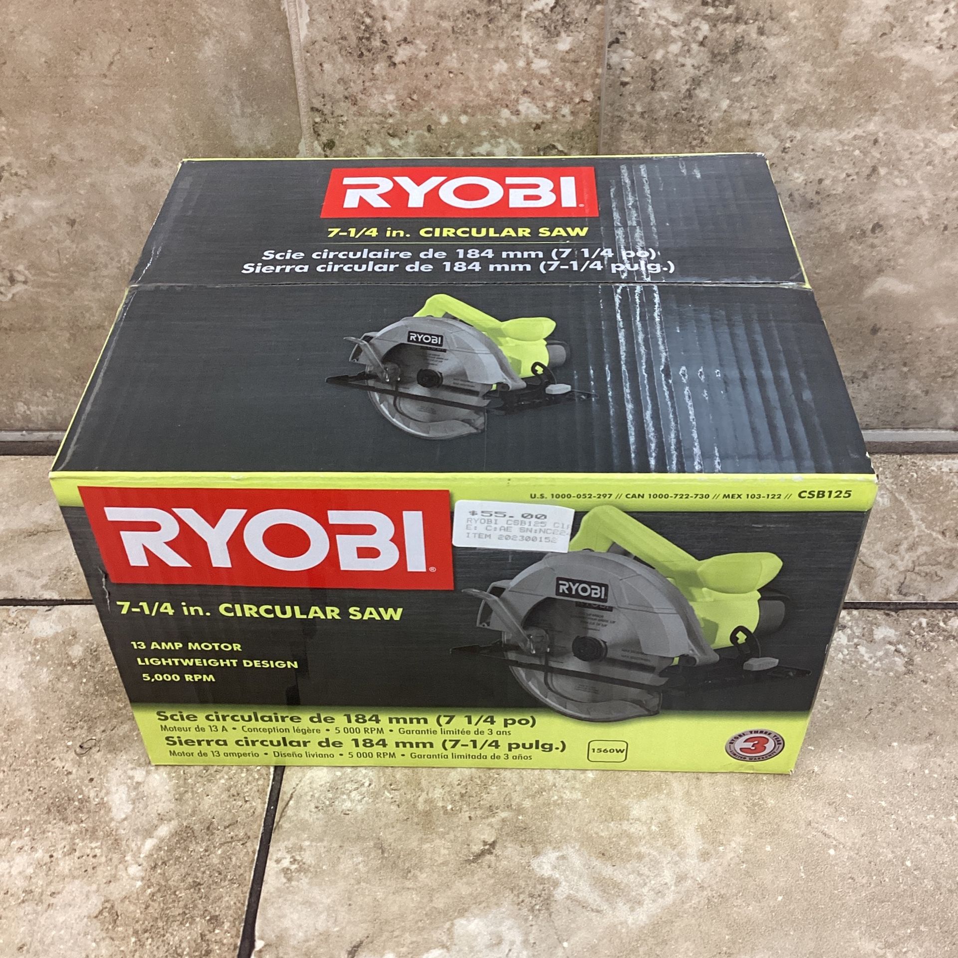 RYOBI CSB125 71/4” 13 Amp 5000 RPM Circular Saw / NEW In BOX for Sale