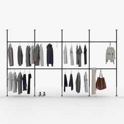 Black Industrial Pipe Clothing Rack - LOFT IV - Steplessly Adjustable Closet Organizer System for Ceiling Heights between 86" - 98"- Suitable as Close
