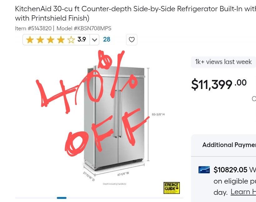 Brand New In Box!!! Kitchen Aid Sub Zero Refrigerator. !!! Fridge WONT LAST !! ORIGINALLY $11,399 0NLY $6999