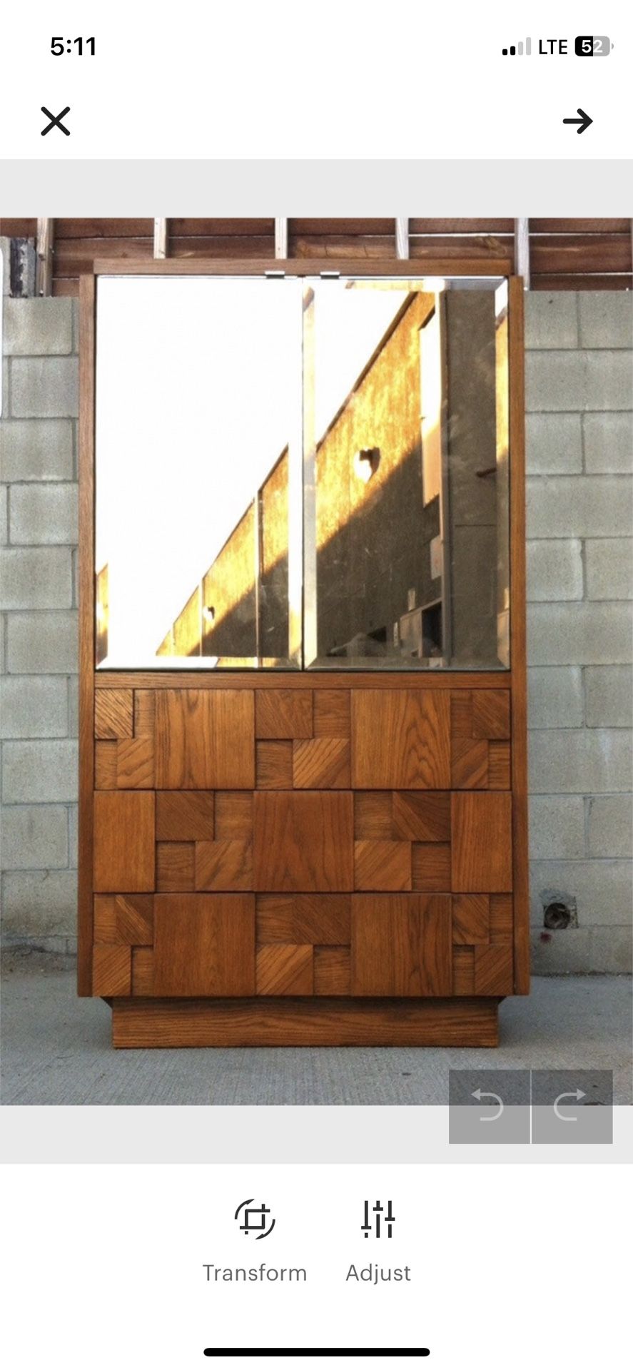 The "Staccato" Brutalist Hiboy Dresser Tall Chest of Drawers Armoire with Mirrored Doors by Lane of Altavista in the manner of Paul Evans 1974